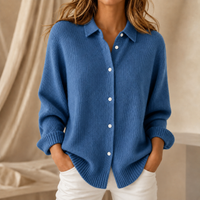 Cárdigan de punto con cuello Nuria en azul